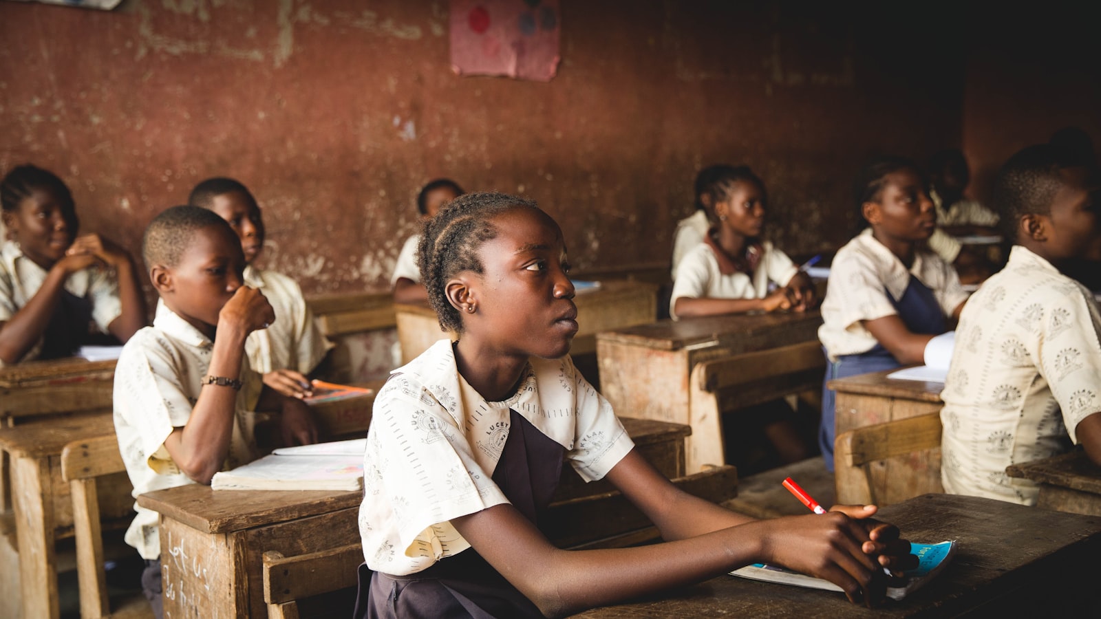 Students at desks in a Lagos classroom